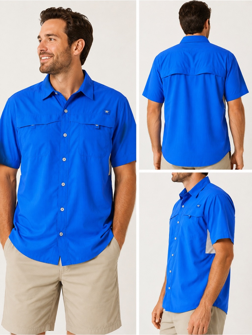 REEL LEGENDS Mariner Fishing Shirt Men’s XL Blue Short Sleeve Button Front Vente